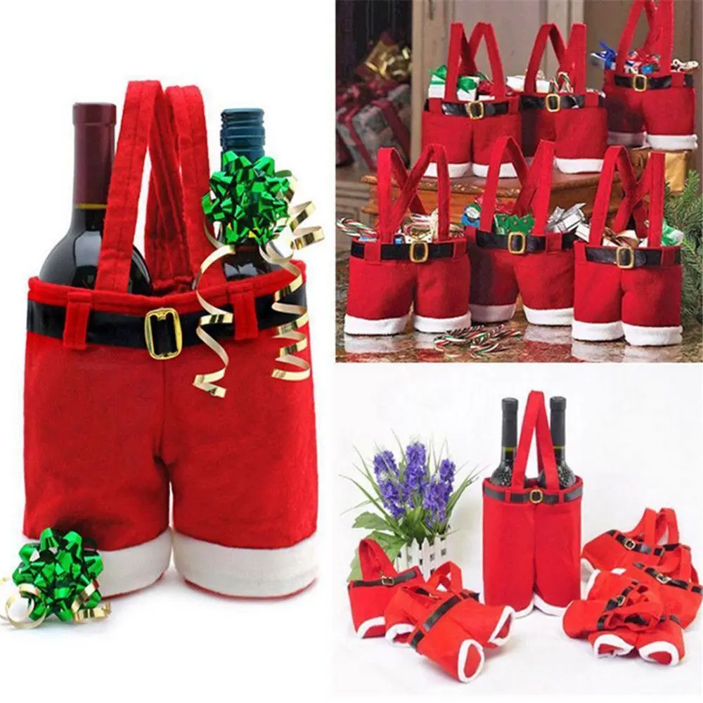 

1 шт. Рождественский подарок, держатель для бутылки вина с конфетами, подтяжки с Санта-Клаусом, украшения для брюк, милые рождественские подарочные пакеты