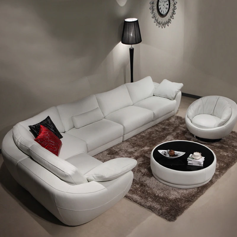 

Italian minimalist leather sofa, cowhide living room combination, large and small house type, simple and modern industrial furni