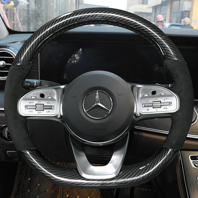 

Custom Car Steering Wheel Cover Suede Carbon Fiber Fit For Mercedes-Benz S-Class W222 GLC A-Class W177 C-Class W205 E-Class W213