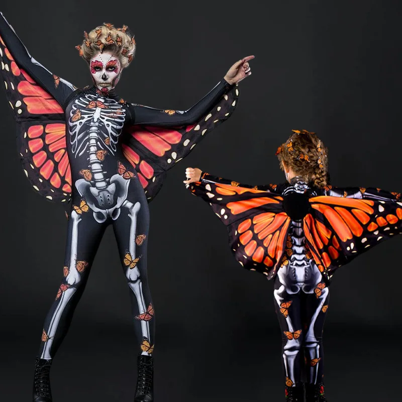 

Skeleton Butterfly Cloak Sexy Women Spooky Halloween Devil Ghost Jumpsuit Party Carnival Performance Scary Costume Kid Adults