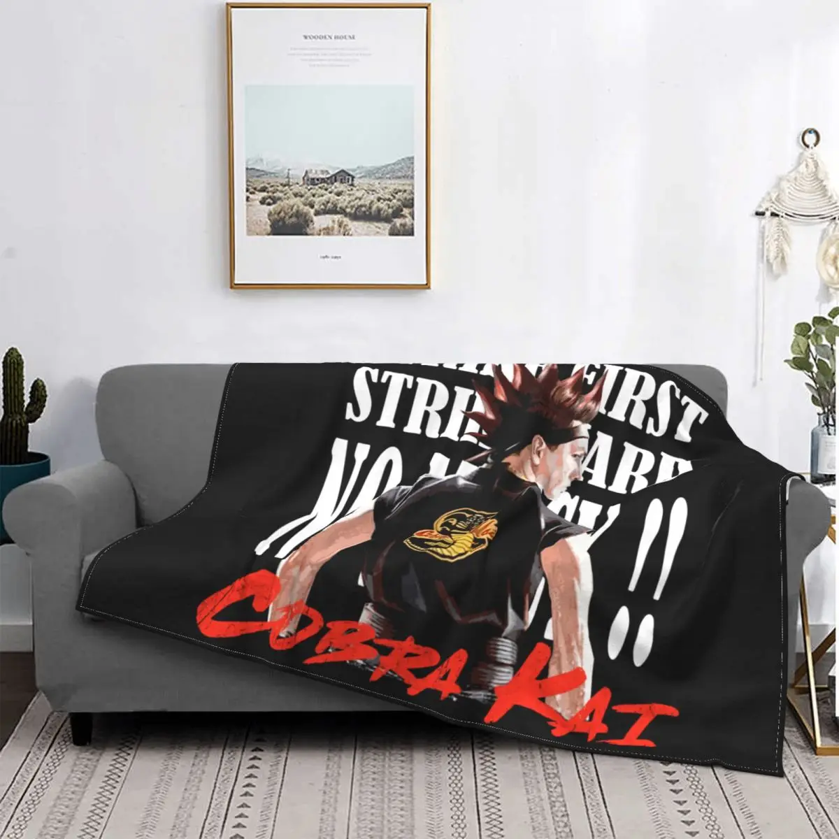 

Retro Cobra Kai Blankets Warm Flannel Karate Kid Strike First Strike Hard No Mercy Throw Blanket for Office Bedspreads