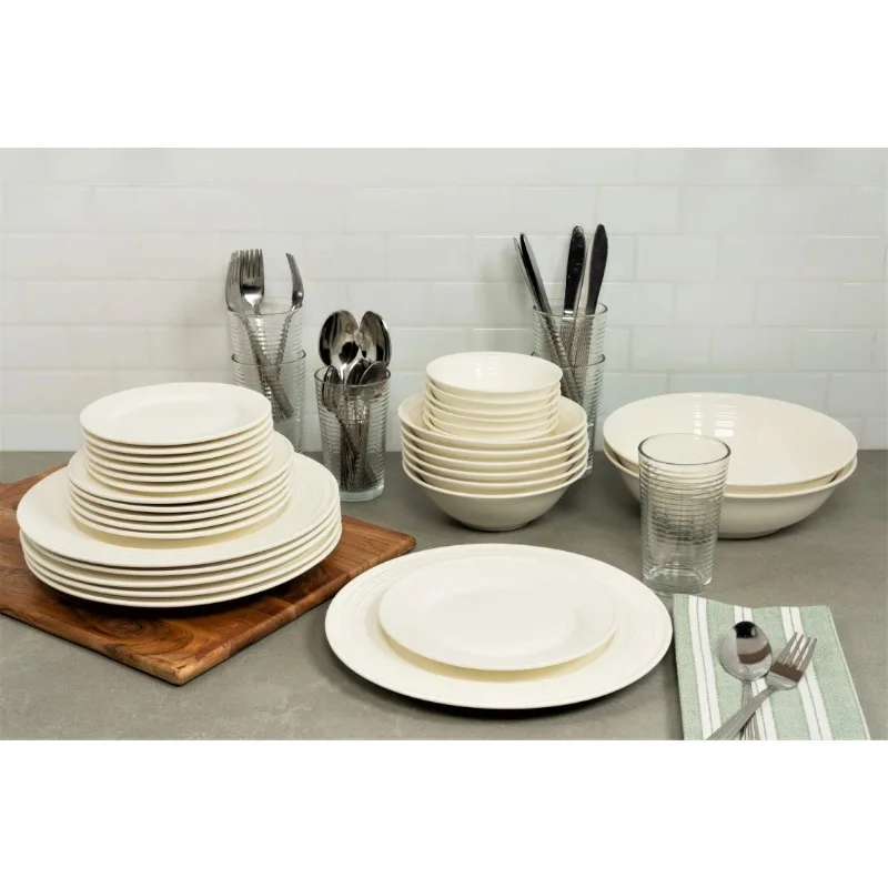 

10 Strawberry Street Nova White Round 62-Piece Stoneware Dinnerware Set, Service for 6 dishes and plates sets