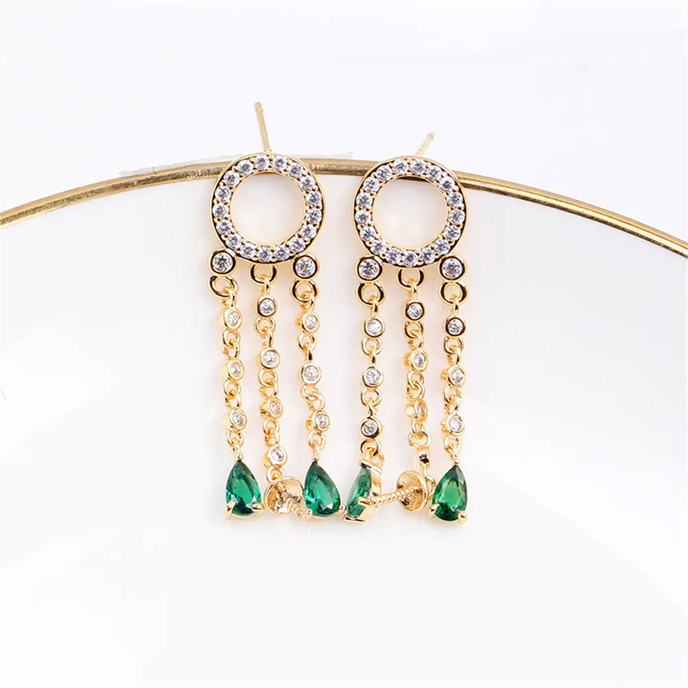 Domestic 14k Gold Color Tassel Water Drop Zircon Pearl Stud Earrings Empty Support DIY Accessories Temperament Women