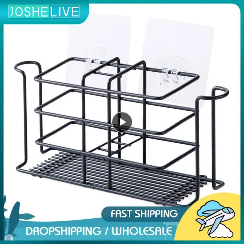 

Bathroom Storage Rack Durable Sticky Iron Toothbrush Holder Black Free 2 Hooks Wrought Iron Wall-mounted Toothbrush Rack Solid