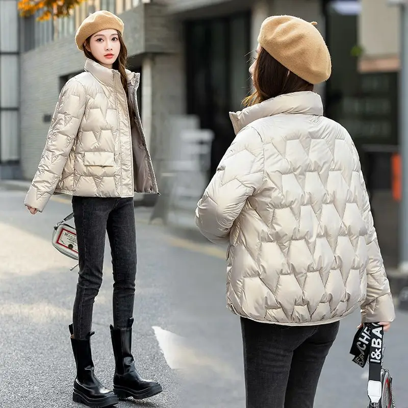 2023 New Women Jacket Winter Glossy Parka Coat Loose Basic Zipper Cotton Padded Female Parkas Thickening Jackets Outwear A05