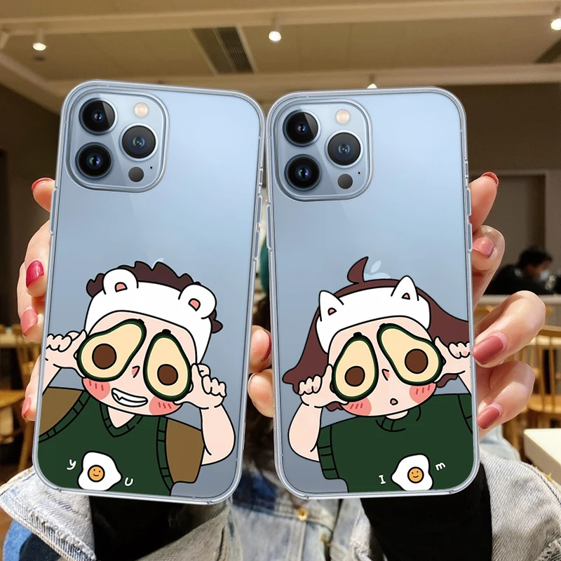 

Funny Couple Transparent soft TPU Phone Case For iPhone 12 13 Pro Max 7 8 Plus SE2 11 Pro XS MAX XR X Cute Cartoon Avocado Cover