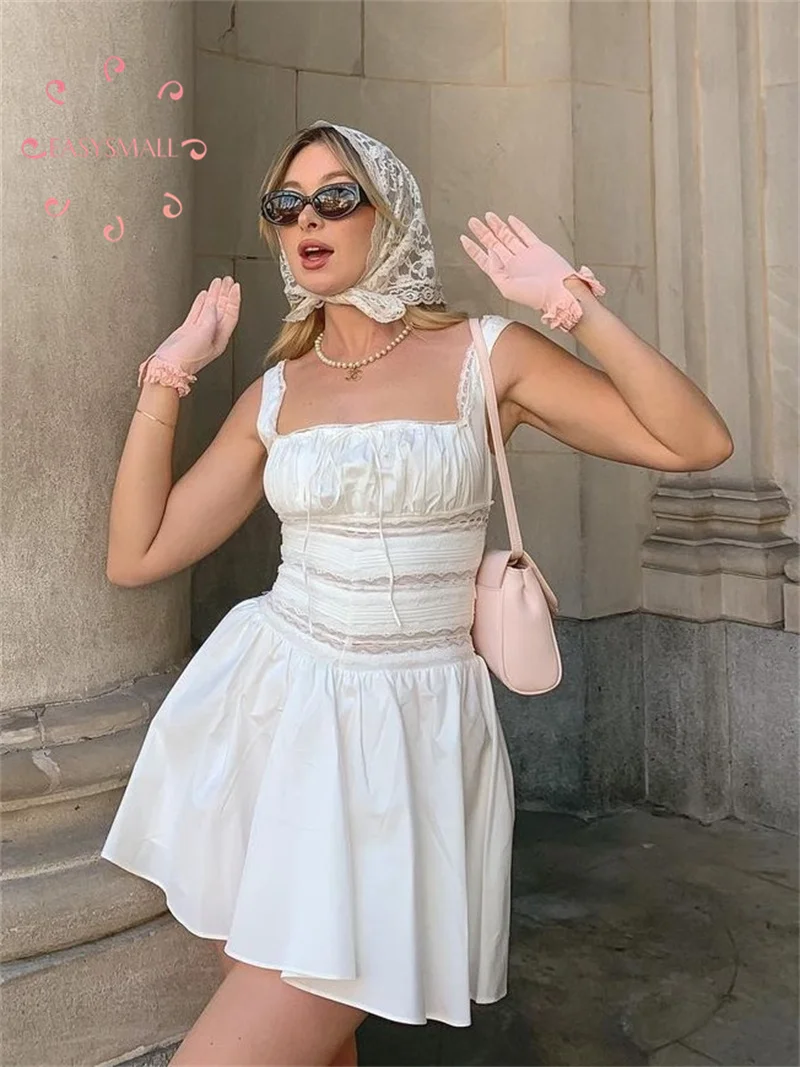 

Женское летнее платье без рукавов Easysmall House, белое кружевное многослойное платье на бретельках с тысячей вкусов