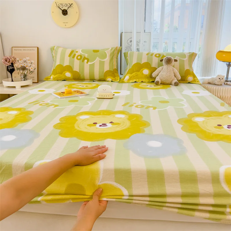 

1pc Pure 100%Cotton Bed Sheets Cute Lion Cartoon Bed Cover Full Set Queen/King Size простынь на резинке Without Pillowcase
