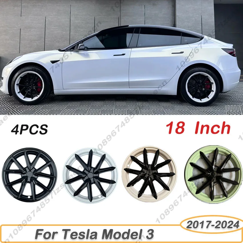 Фото 4 шт. крышка ступицы автомобиля для Tesla Model 3 2017-2023 18-дюймовая сменная крышка колеса автомобильного колпака полная крышка обода аксессуары №1