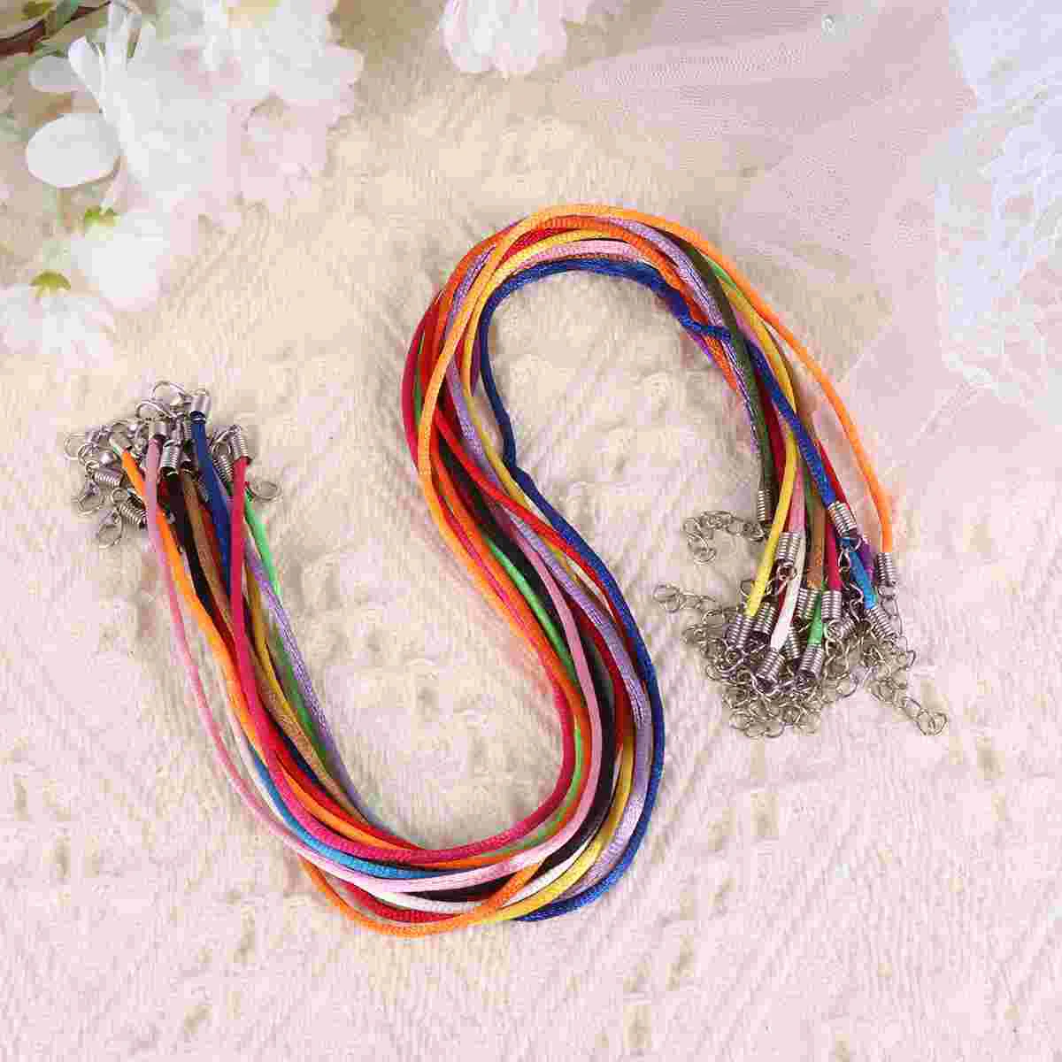 

60PCS Satin Cord with Chain Lobster Clasp Jewelry Making String for DIY Crafts Necklace Bracelet Making ( Assorted Color )