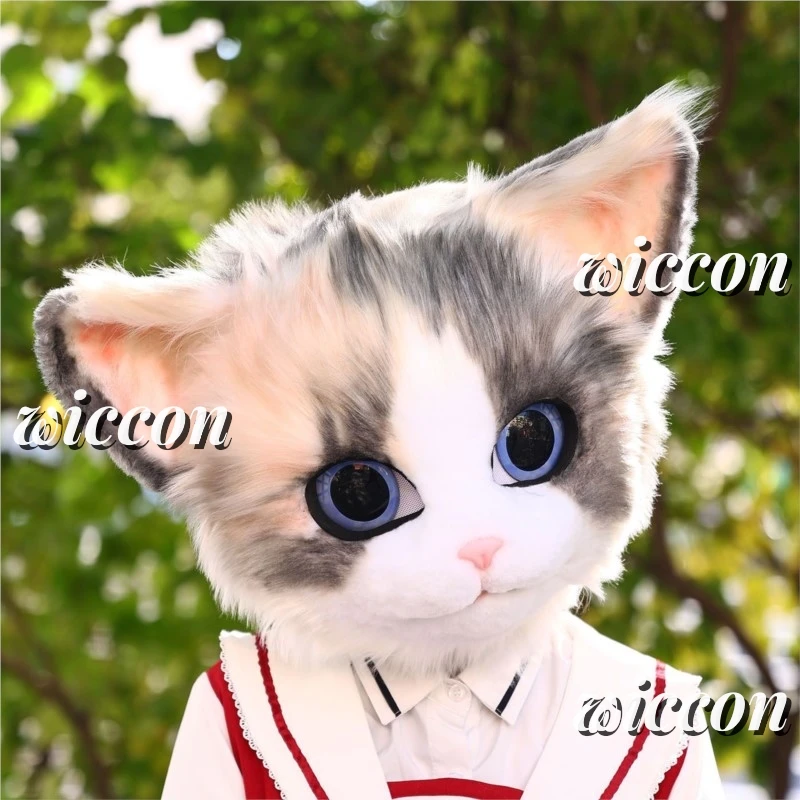 Косплей Костюм Аниме Персидский Кот Меховой Голова Пушистая Маска Комплект