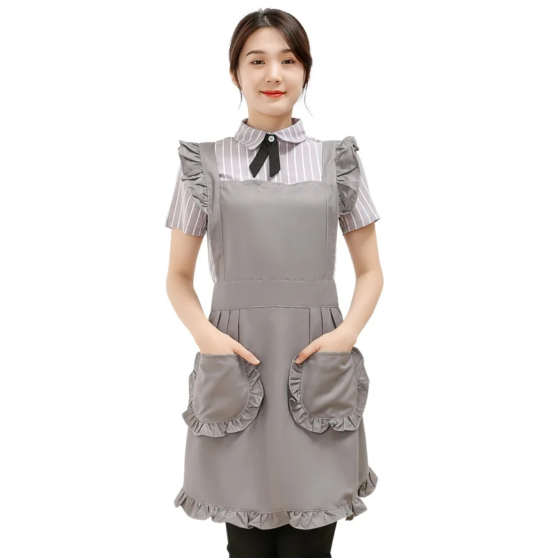 Aprons for Woman Anti-fouling Kitchen Double Shoulder Strap Lace Pocket Skirt Flower Shop Manicurist Overalls Bib Apron Dress |