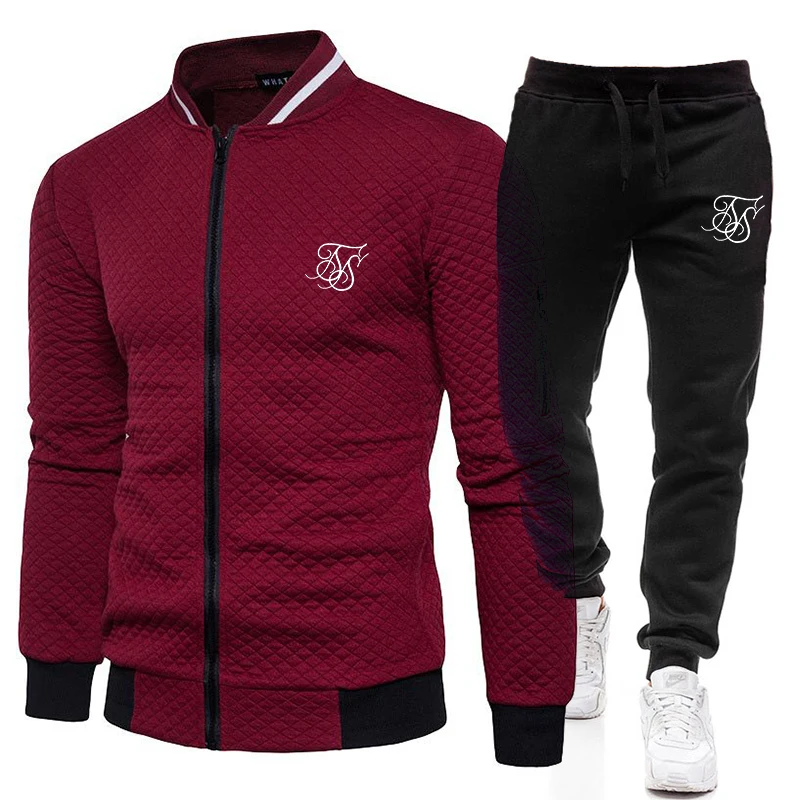 SIK SILK 2023 Men's Suit Autumn Winter Is Comfortable Warm Business Leisure Collar Zipper Coat+Trousers Men Sports Sweater Suit
