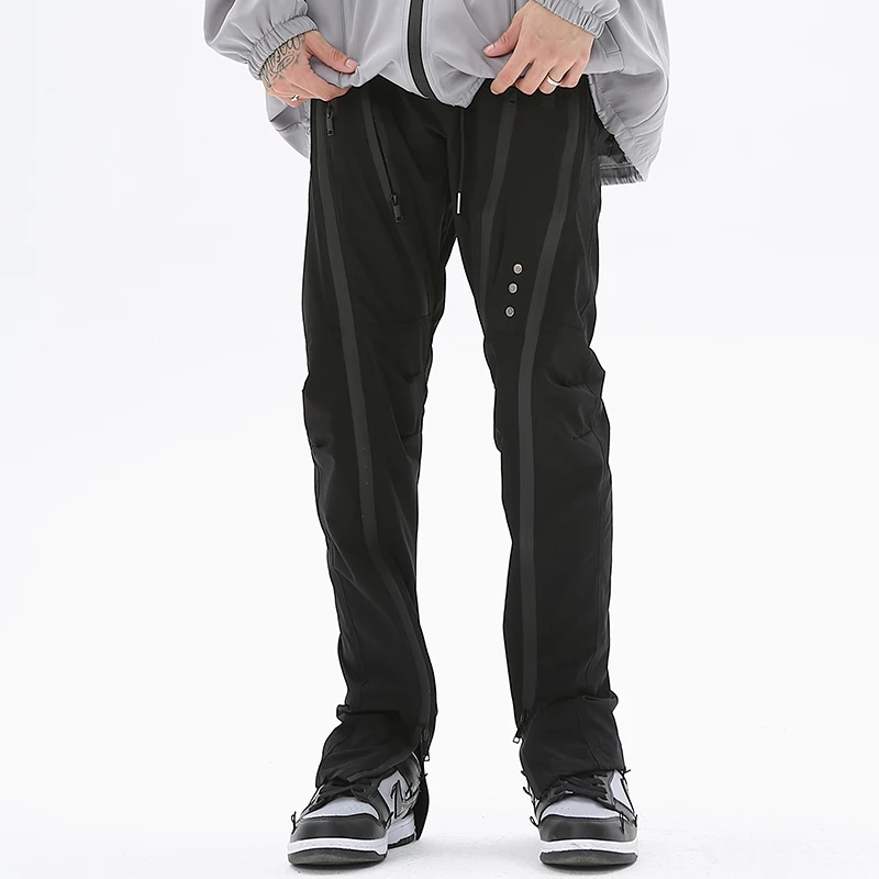 

Retro Zipper Decorate Black Men's Drawstring Cargo Pants Streetwear Vibe Style Casual Overalls Unisex Loose Straight Trousers