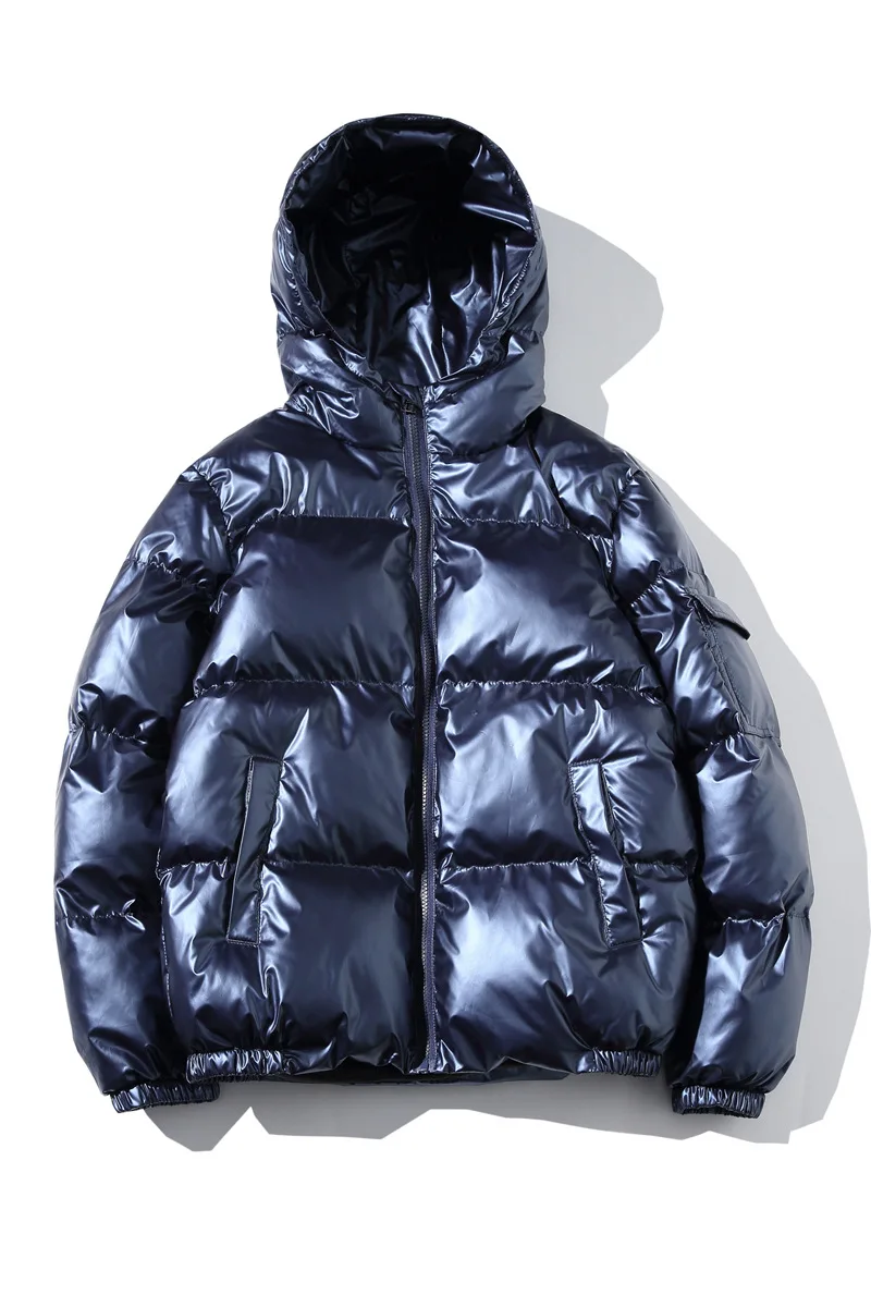 Winter Solid Parker Men's Thick Hooded Jacket New Thermal Coat Casual Zipper Jacket Windproof Smooth Cotton Coat Jackets for Men