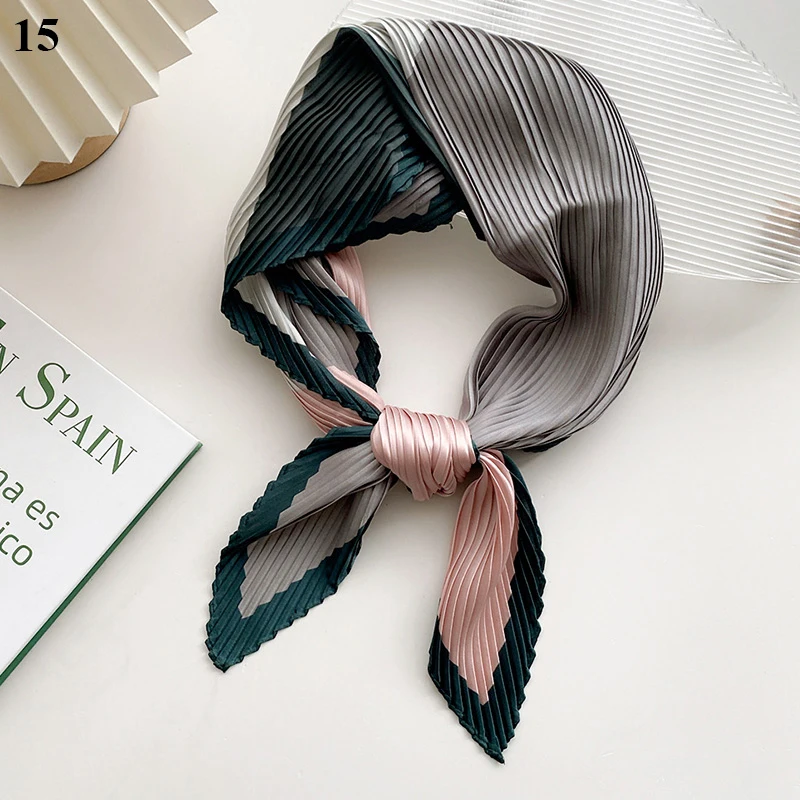 

Square Silk Satin Scarf Fashion Print Small Neck Scarves Female Pleated Bandana Shawl Neck Tie Hand Wirst Hair Bag Ribbon