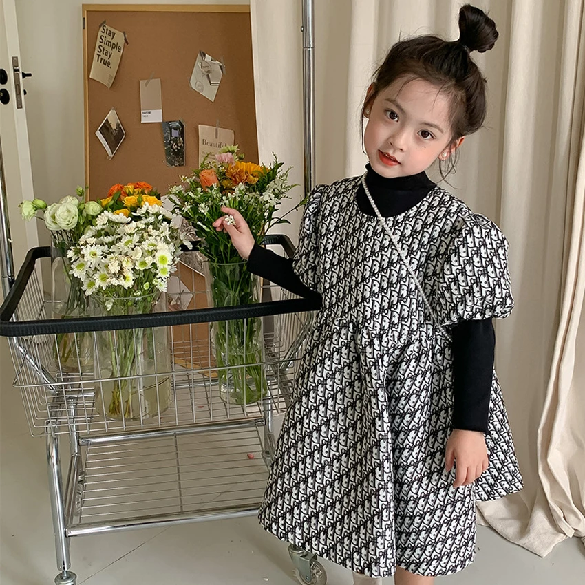 

Girls Casual Dresses 2022 Winter Thicked Children Sweety Dress Elegant Baby Girl Printed Letters Kid Fall Casual Clothes