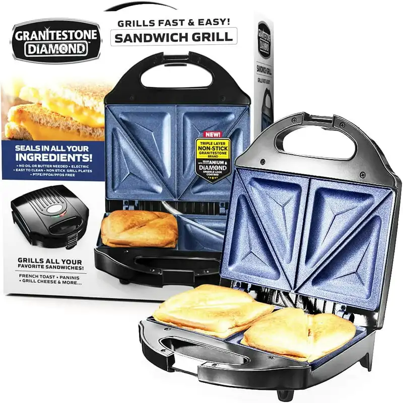 

Diamond Blue Sandwich Maker, Toaster and Panini Grill with Ultra Nonstick Copper Surface Makes 2 Sandwiches in Minutes, Easy Cl