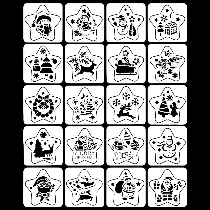 

20Pcs Cartoon Christmas Painting Stencil Hollow-out Five-pointed Template