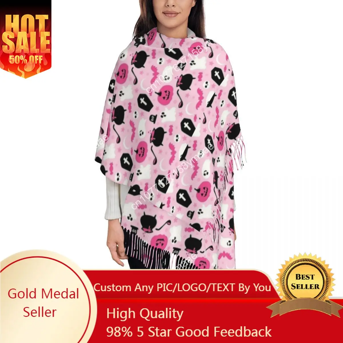 

Custom Egyptian Pink Ghosts Spooky Scarf for Womens Warm Winter Pashmina Shawls and Wrap Halloween Long Shawl Scarf Daily Wear