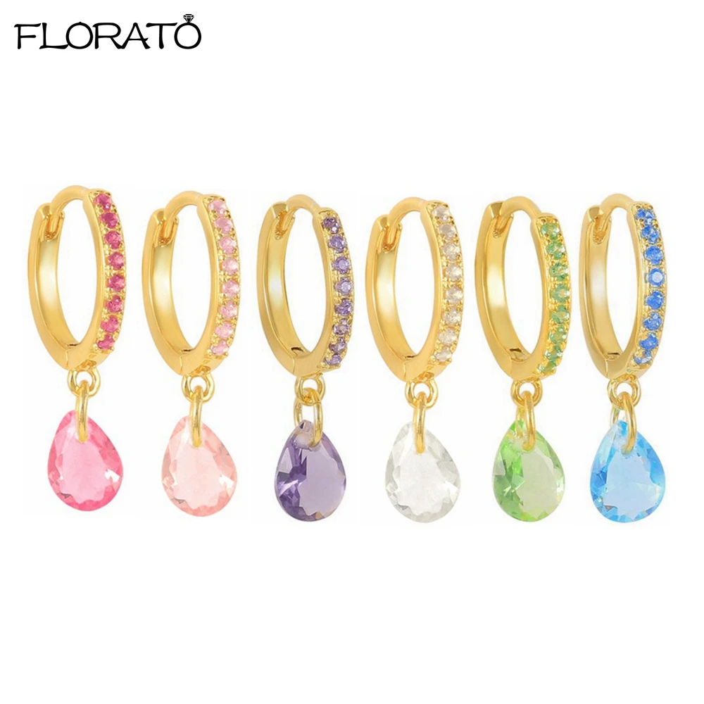 Серьги-кольца из серебра 925 пробы с иглами и каплями воды разноцветные женские