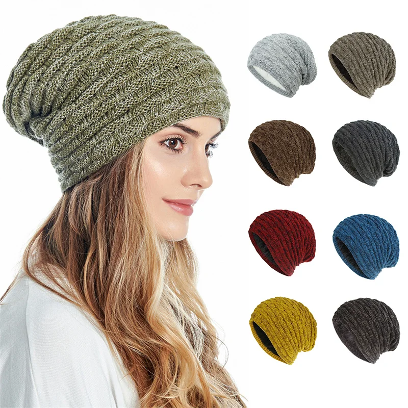 

Adult Winter Hat Knit Women Men Double Layer Caps Hats Girls Simple Comfortable Ear Protection Cap Multicolor Optional