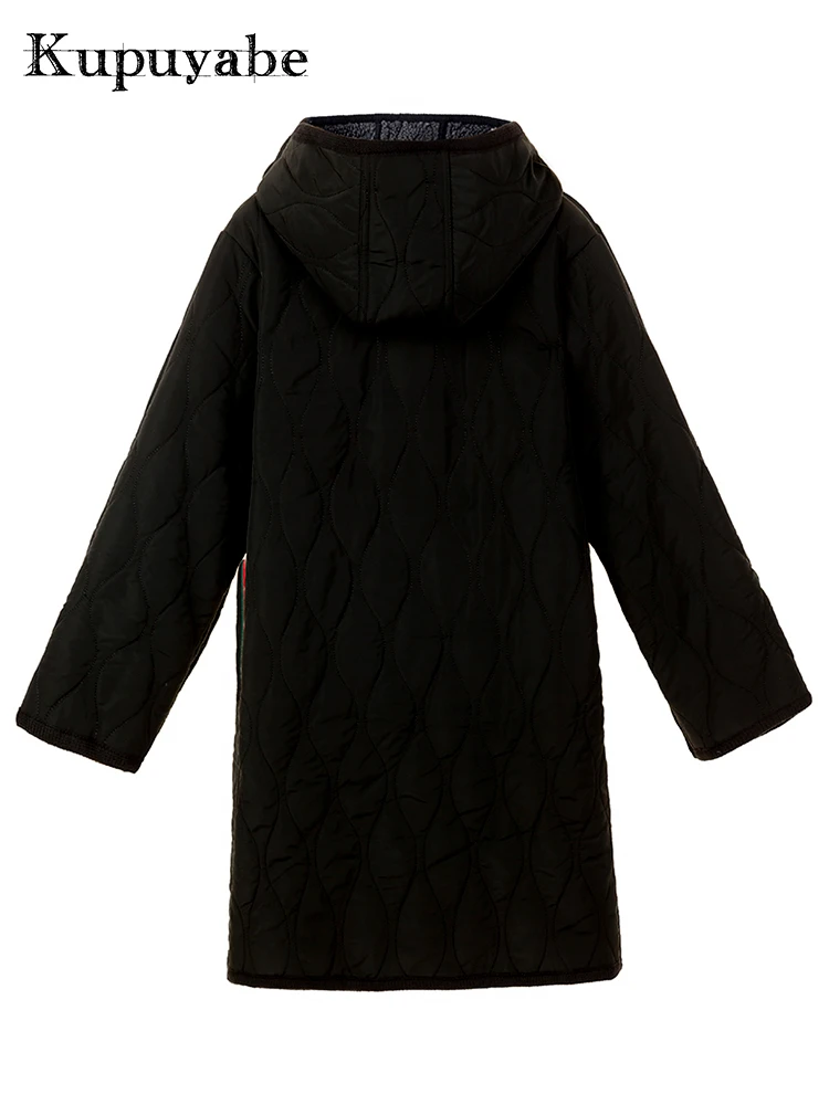 KUPUYABE Women's Plus Size Winter Padded Jacket Woolly Lining Cotton Padded Jacket Thick Warmth and Windproof Hooded Coat