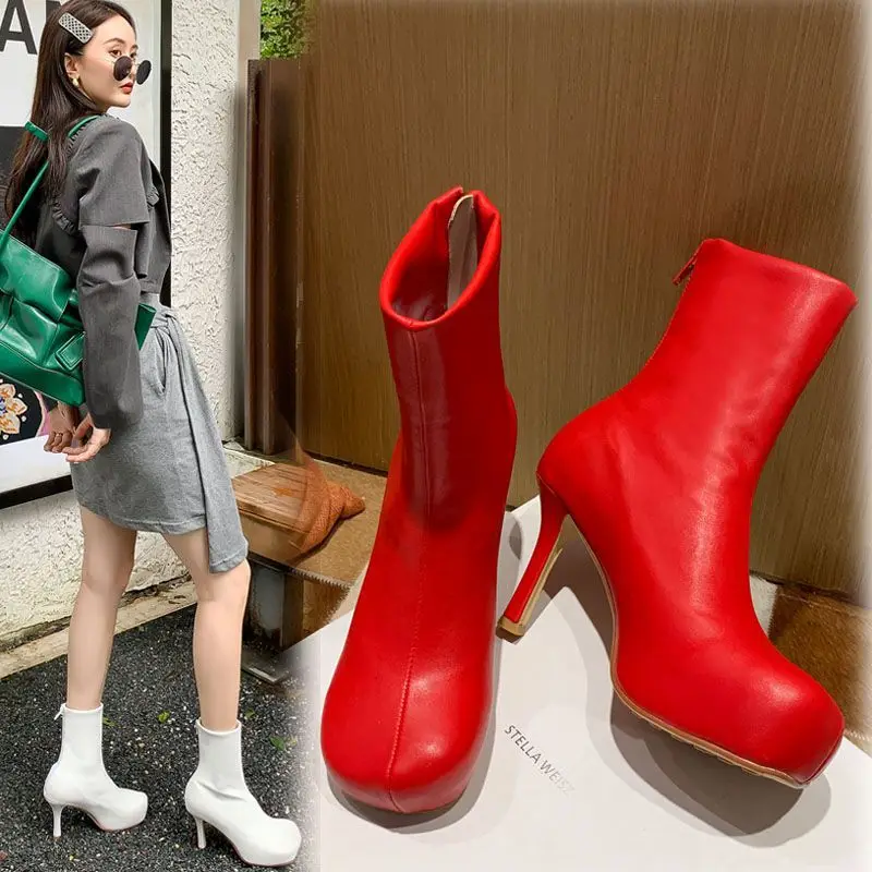 

Family Matching Shoes thinThigh High Boots Genuine leather Fashion Short boots Heels Over The Knee Boots Mom Party Shoes 34-43