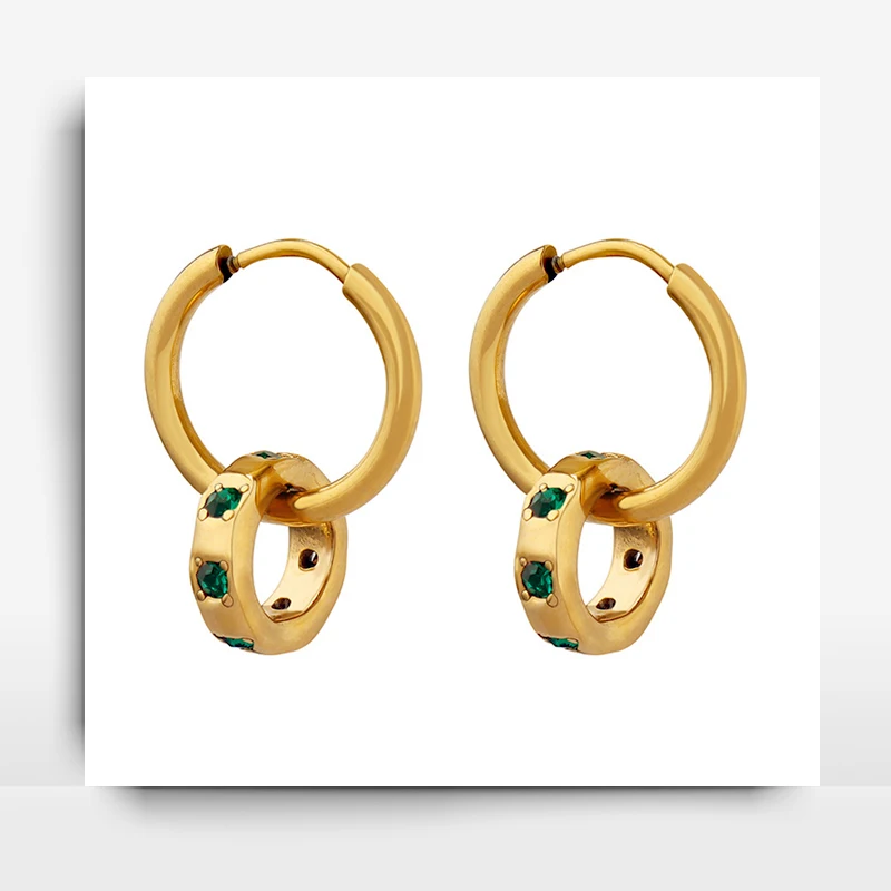 

Thai Style Light Luxury High Grade Emerald Zircon Pendant Earrings For Women's Fashion Versatile Earwear Titanium Steel Jewelry