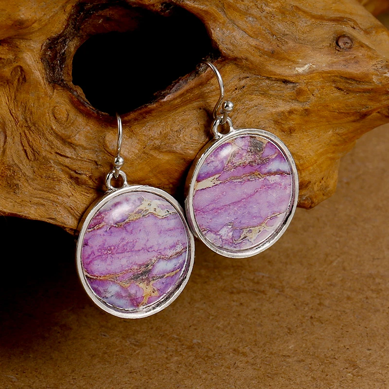 

New Retro Round Purple Oil Painting Pattern Women's Earrings Simple and Versatile