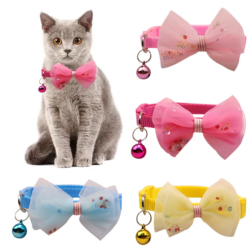 

1PCS Adjustable Cat Dog Collars Cute Bow Tie With Bell Pendant Necklace Fashion Necktie Safety Buckle Pet Clothing Accessoreis