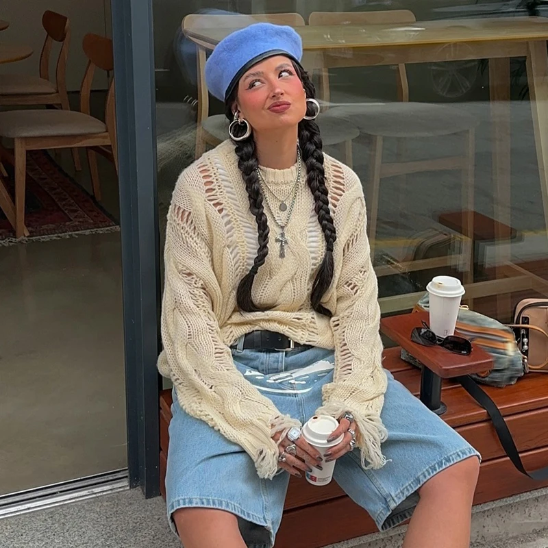 Женские вязаные свитера с круглым вырезом повседневные свободные пуловеры топ