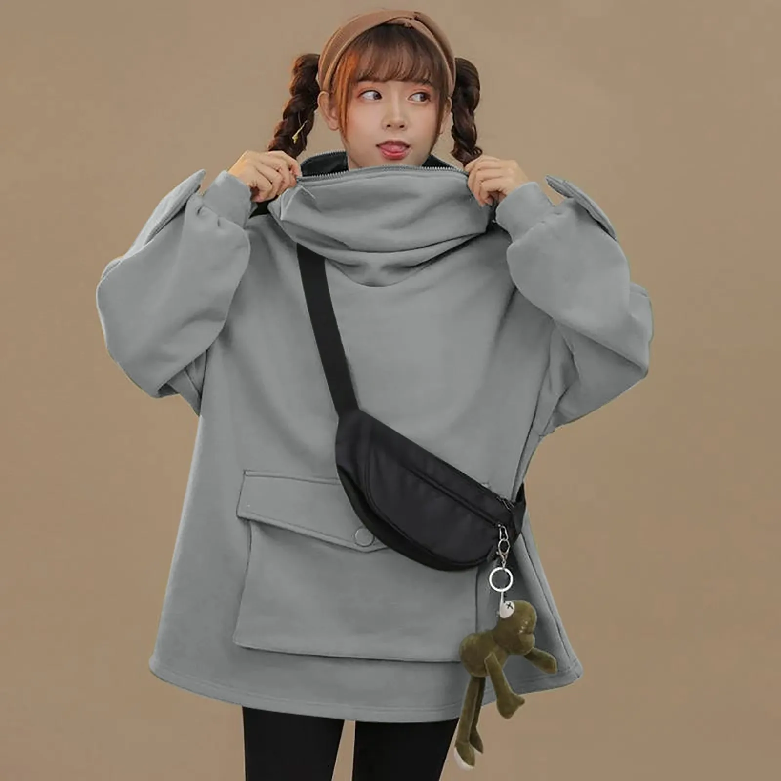 Толстовка с капюшоном в стиле Харадзюку милая утепленная женская флисовая кофта