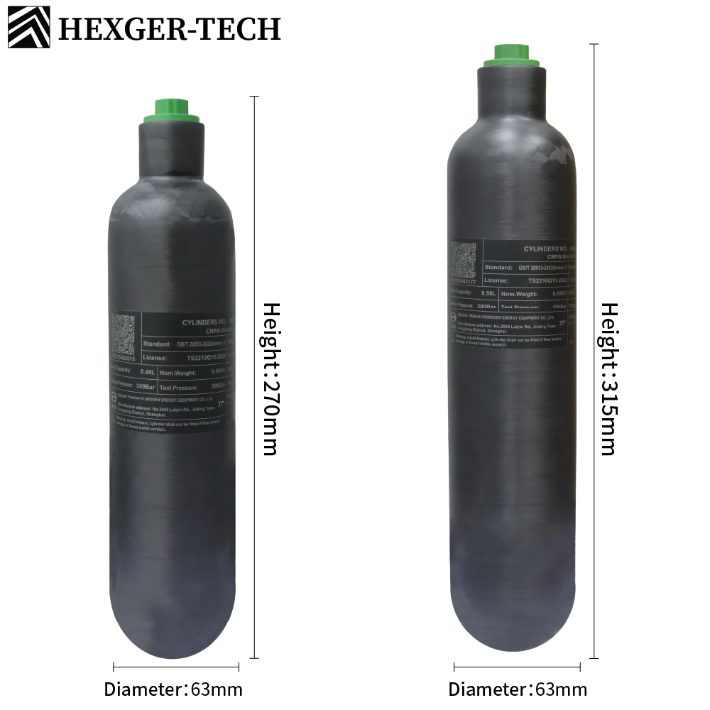 Фото Баллон HPA из углеродного волокна 4500PSI 300Bar 30MPA 0.48L 0.58L, баллон высокого давления для воздуха M18*1.5 №2