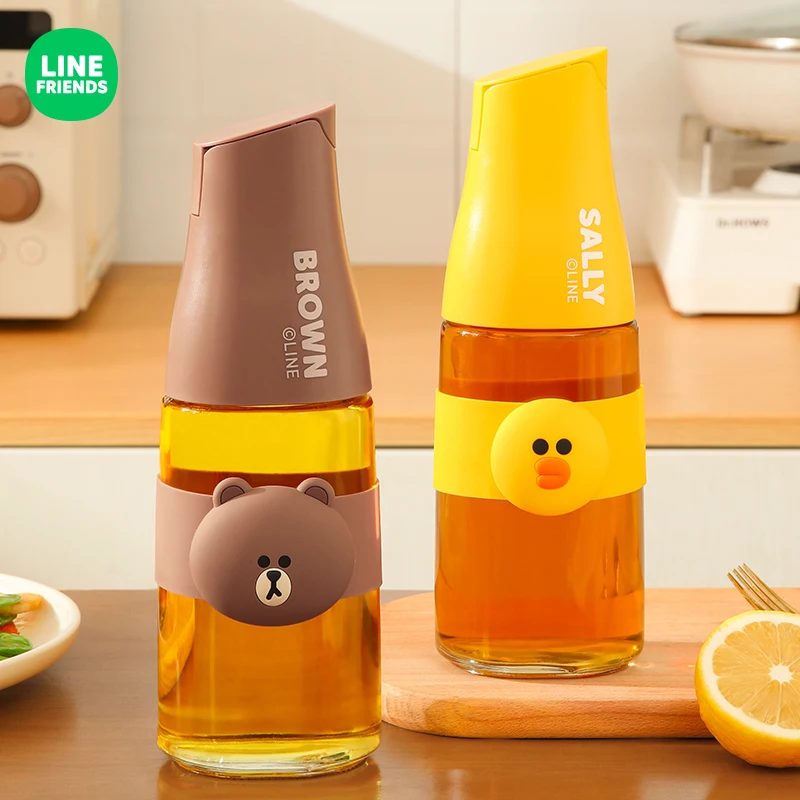 Line Friends Brown Sally Glass Oil Pot Kitchen Soy Sauce Vinegar Seasoning Bottled Oil Container Oil Tank Leak Proof Oil Bottle