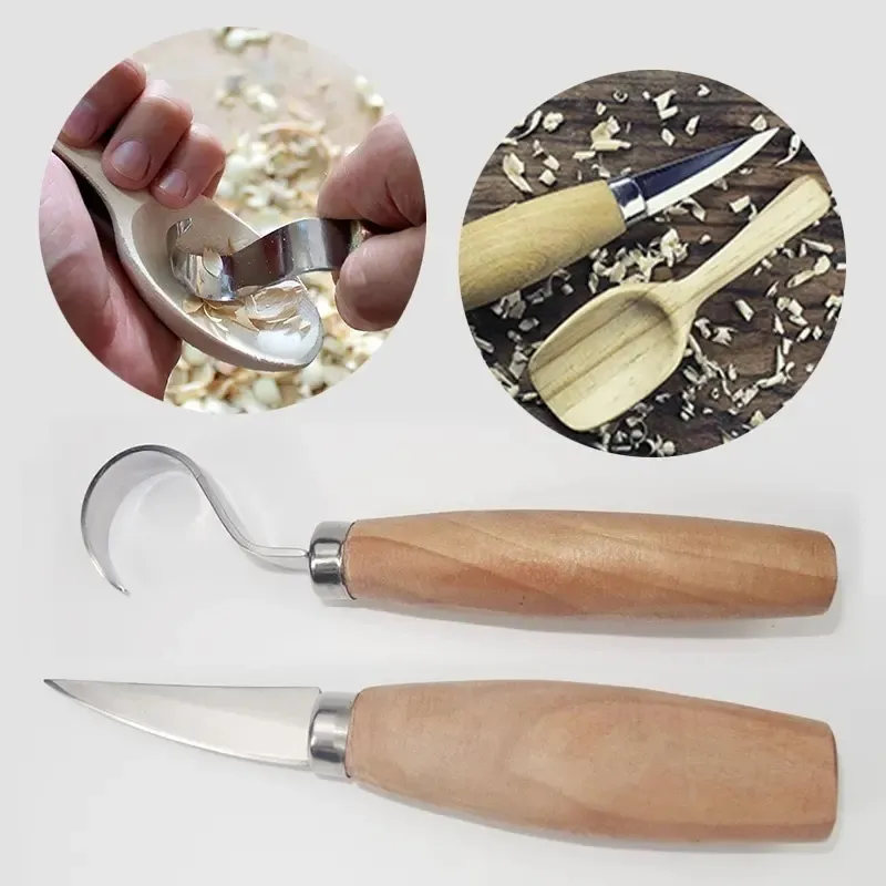 

1/2pcs Stainless Steel Wood Carving Cutter Woodwork Sculptural DIY Wood Handle Spoon Hook Carving Knife Woodcut Art Craft Tool