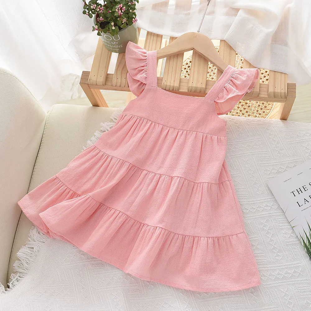 

new children clothes baby girls princess Dress summer fashion 2-7 old solid kids sleeveless sales Cake skirt 90-130 pink red