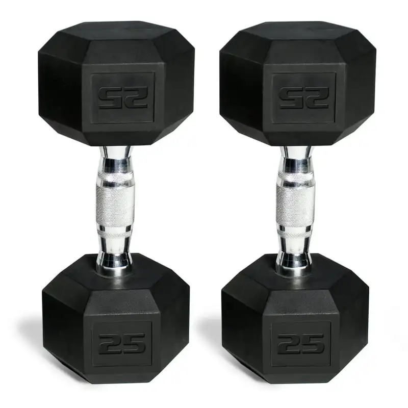 

50 lb Rubber Hex Dumbbell Weight Set, Includes 2 x 25lb Dumbbells