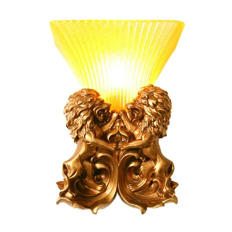 

Double Lion Hegemony Indoor Wall Lamp Retro Creative Big Lion Head Wall Lamp Background Wall Decorative Lamp