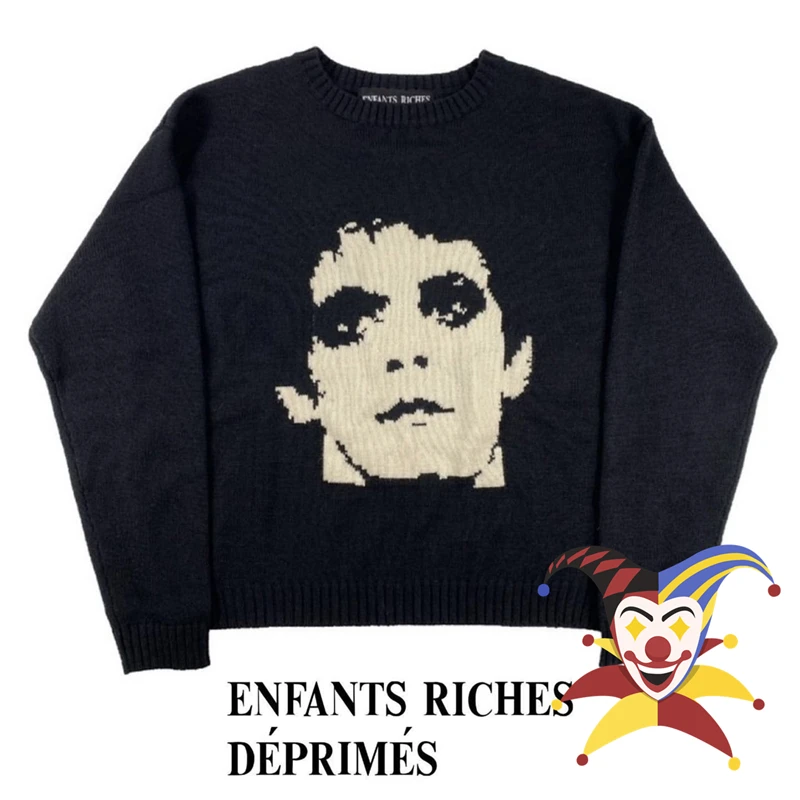 Черный жаккардовый свитер Enfants Riches Deprimes для мужчин и женщин толстовки с круглым