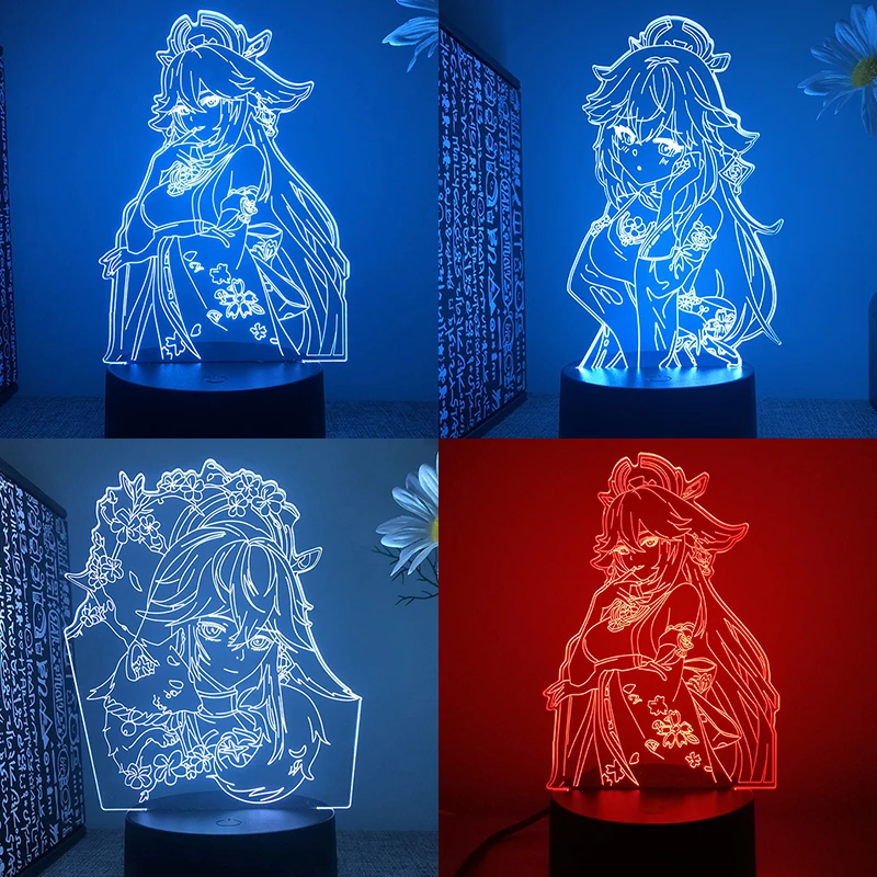 3d Светодиодная лампа Genshin impact Yae Miko для спальни ночник манга аниме экшн-фигурка