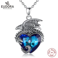 eudora real 925 sterling silver dragon neckalce luxury heart austrian crystal personality dragon pendant fine jewelry for man