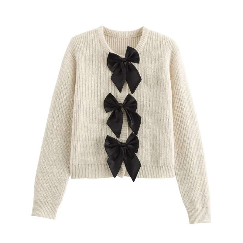 TRAF кардиган с украшением в виде банта женский осенний модный круглым вырезом и