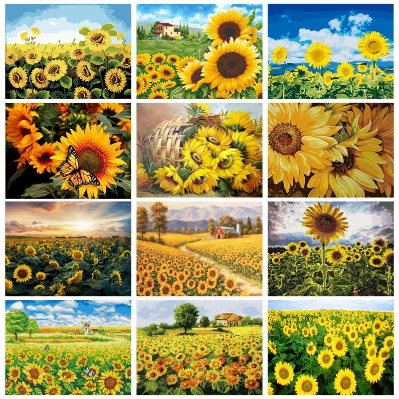 

RUOPOTY 40x50cm Paint By Numbers DIY Drawing By Numbers Sunflower Number Painting Handicraft Decorative Paintings