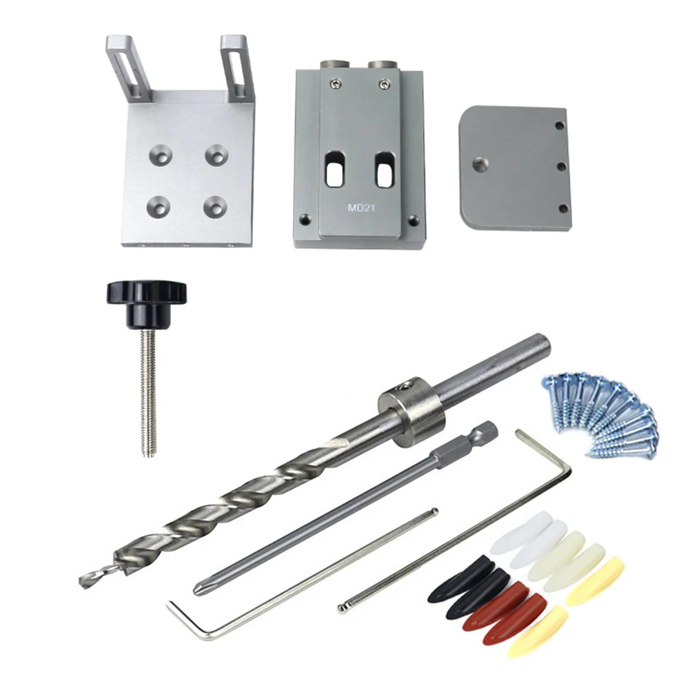 

Fast Clamping Pocket Hole Locator Jig Kit System Hole Punche With 9mm Drill Bit Set Carpenter Tool Angle Drill Guide Tools