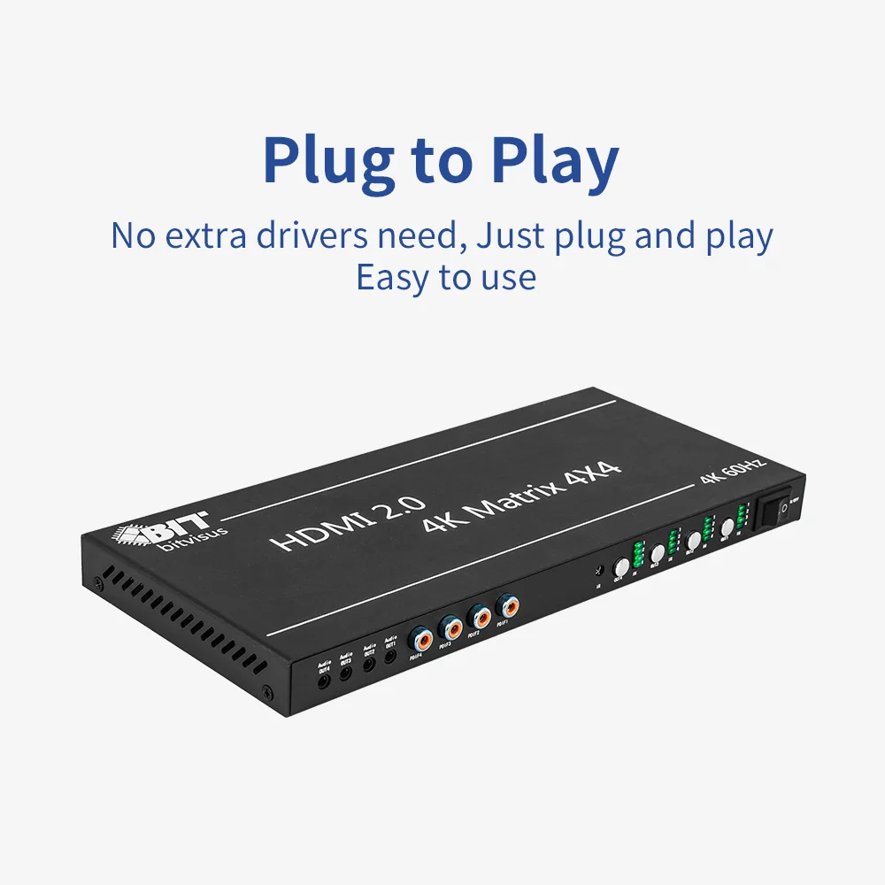 Фото Матричный коммутатор-сплиттер Bitvisus 4x4 4K 60Гц HDMI с поддержкой HDMI 2.0, Smart EDID, ИК-управлением, RS232, TCP/IP BIT-Ma-GS-4K60-0404 №3