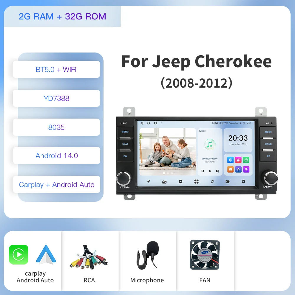 

Kapud 7 "Android 14 2 Din автомобильное мультимедийное радио для JEEP Grand Cherokee 2008-2012 стереоплеер GPS 360 камера CarPlay Auto WIfi