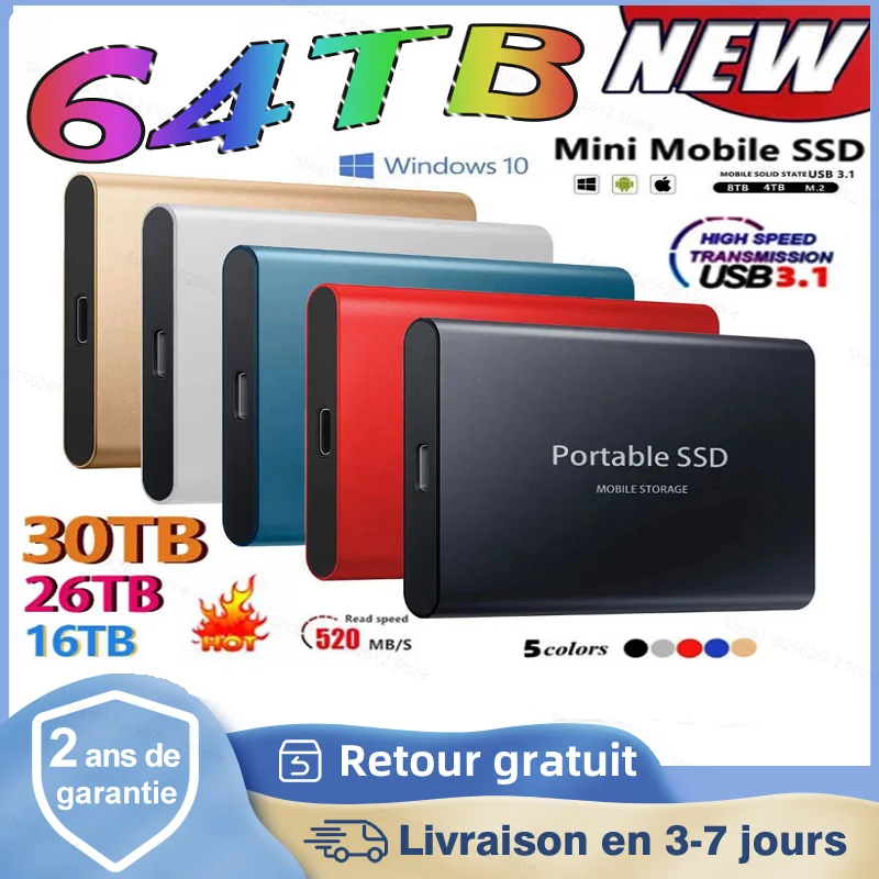 

2023 Portable High-speed Solid State Drive 2TB 4TB 8TB 16TB 64TB SSD Mobile Hard Drives External Storage Decives for Laptop Pc