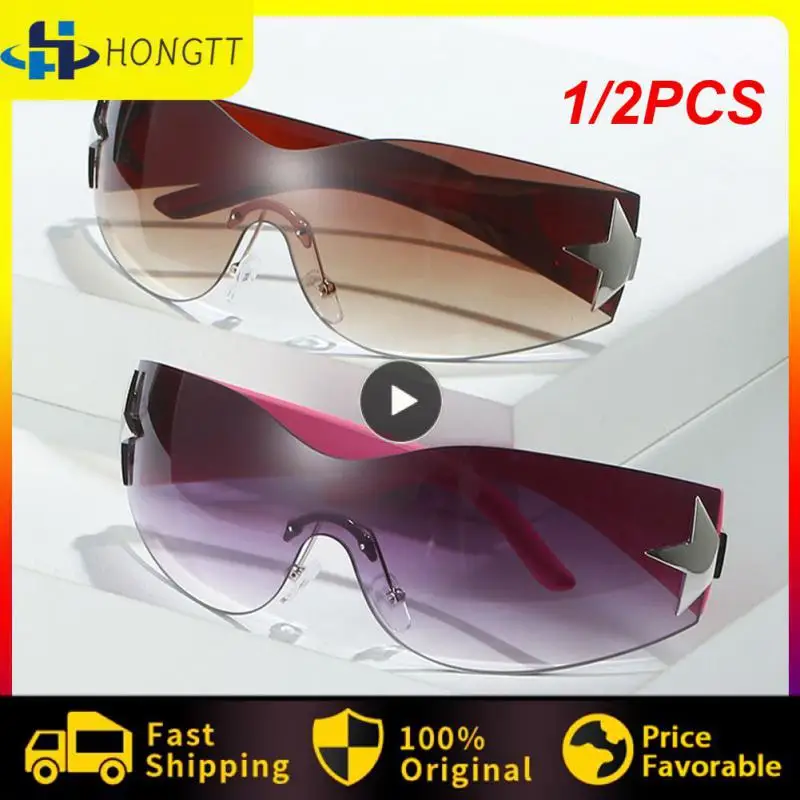 

1/2PCS One Piece Wrap Around Sunglasses Rimless Sunglasses Women Men Oversized Trendy Punk Goggles Sports Sun Glass Shades