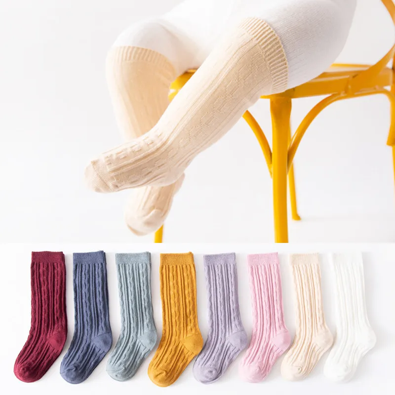 

Baby Girls Knee High Long Soft Cotton Socks for Kids Stripe Solid White Double Needle Children Boys Toddlers Newborn Infant